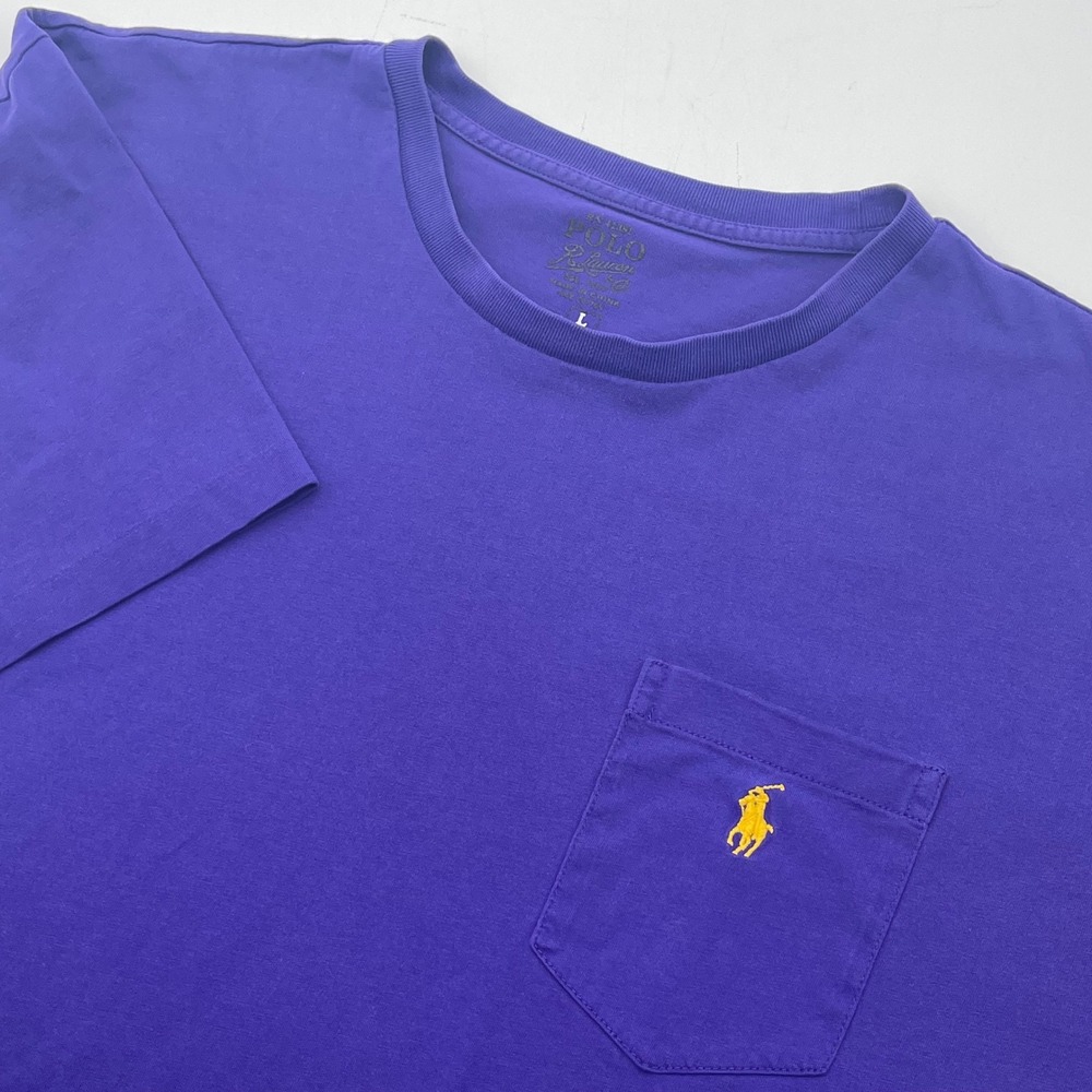Polo Ralph Lauren Mens Purple Pocket T-Shirt Yellow Pony Logo Size Large LSU